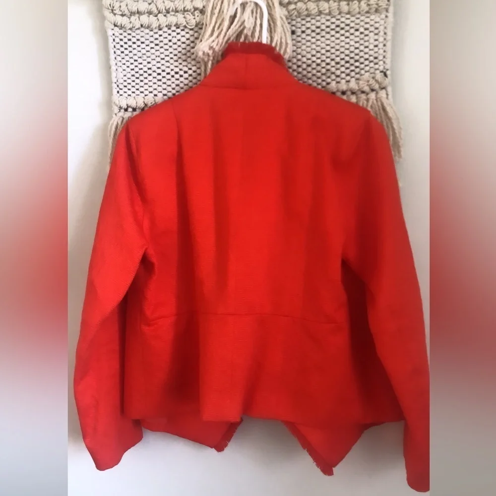 Marie Oliver Brilliant Red Orange Spring Open Moto Fringe Blazer Jacket Pockets